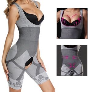 Seamless compression shapewear mid thigh slimmer crotchless bodysuit S/M
